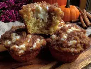 moist pumpkin cream cheese muffins - featured image
