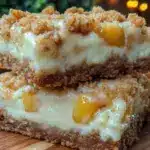 no bake peach cobbler cheesecake bars - featured image