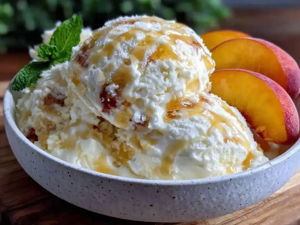 no-churn fresh peach ice cream - featured image