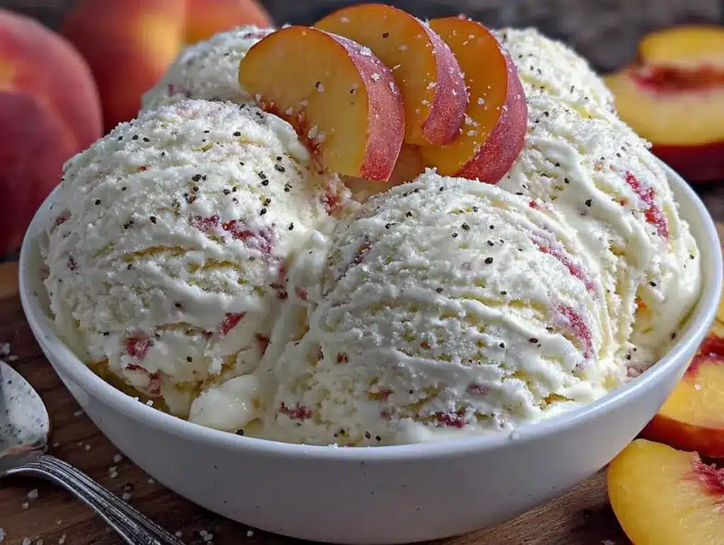 no-churn peaches and cream ice cream - featured image