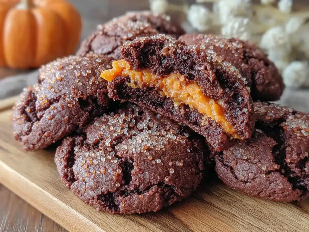 pumpkin stuffed chocolate cookies preparation steps