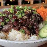 quick savory korean beef bowl - featured image