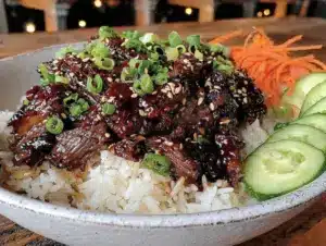 quick savory korean beef bowl - featured image