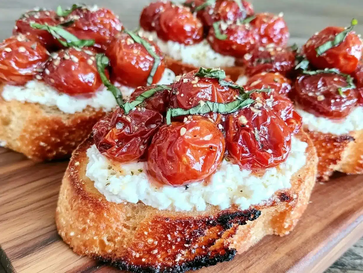 roasted cherry tomato bruschetta - featured image