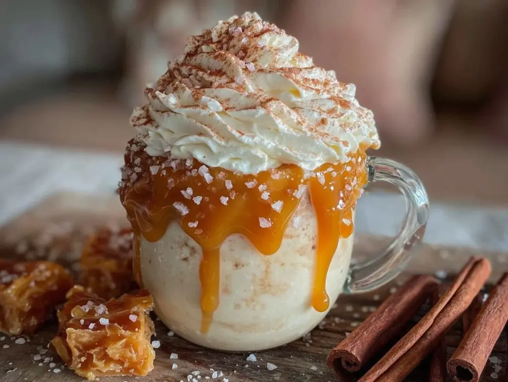 salted caramel white hot chocolate - featured image
