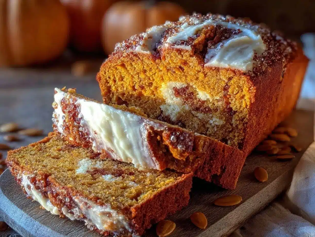 sourdough pumpkin bread with cream cheese swirl - featured image