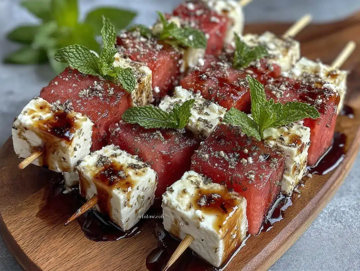 watermelon feta skewers preparation steps